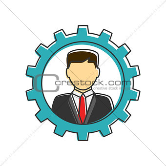 Businessman in gear flat line icon