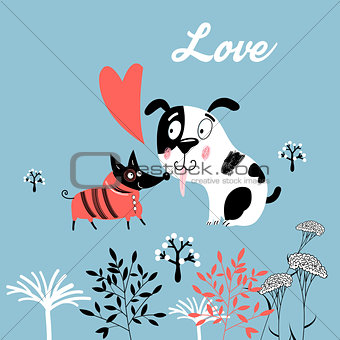 Graphic card with lovers dogs