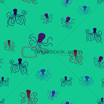 abstract vector underwater seamless background with octopuses
