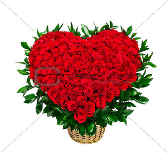 Heart shaped bouquet of red roses