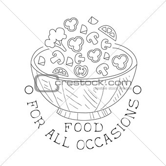 Best Catering Service Hand Drawn Black And White Sign With Salad Bowl Design Template With Calligraphic Text