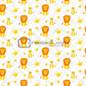 Cute lion and lioness seamless vector pattern.