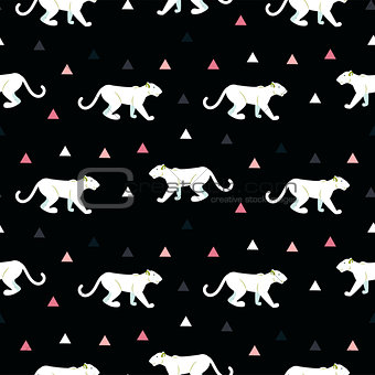Silhouette of cougar seamless black pattern.