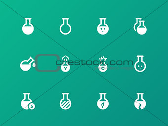 Flacon and flask icons on green background.