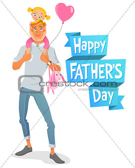 Vector Father s Day card. Father with daughter.