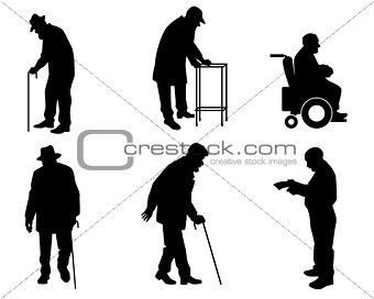 Six old people silhouettes