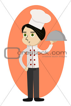 Cartoon chef carrying dinner plate with perfect meal