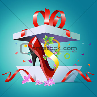 An open gift box for the holiday March 8