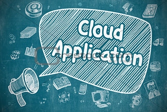 Cloud Application - Cartoon Illustration on Blue Chalkboard.