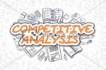 Competitive Analysis - Doodle Orange Word. Business Concept.
