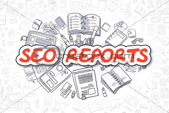 SEO Reports - Cartoon Red Inscription. Business Concept.
