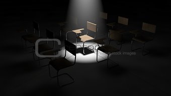 3d illustration of simple classroom chairs.