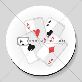 Playing Cards 4 Aces sticker icon flat style. Vector illustration.
