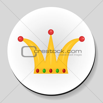 Golden Crown sticker icon flat style. Vector illustration.