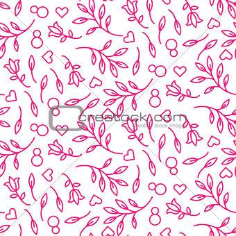 Pink line floral 8 March seamless pattern.