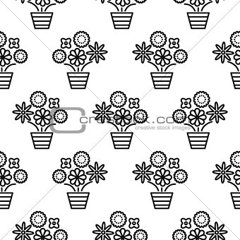 Outline flowers in pots seamless pattern texture.