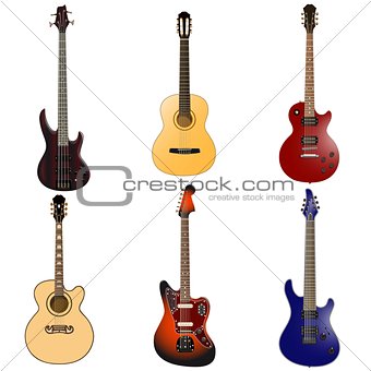 electric rock guitar and acoustic guitar in color