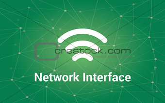 network interface white text illustration with green constellation as background and signal bar icon