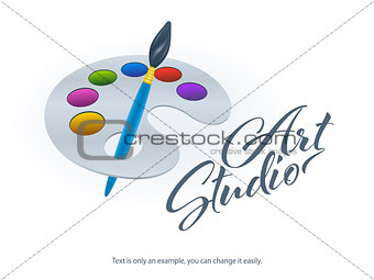 Art palette and paint brush template. Realistic design. Vector I