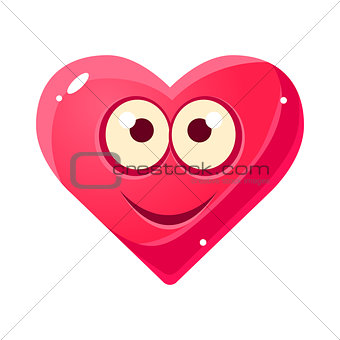 Content Smiling Emoji, Pink Heart Emotional Facial Expression Isolated Icon With Love Symbol Emoticon Cartoon Character
