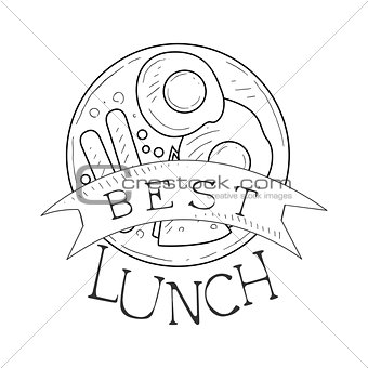 Best Cafe Lunch Menu Promo Sign In Sketch Style With English Breakfast, Design Label Black And White Template