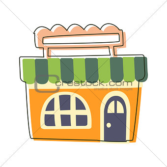 Small Orange Grocery Shop, Cute Fairy Tale City Landscape Element Outlined Cartoon Illustration