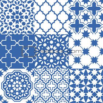 Moroccan tiles design, seamless navy blue pattern collections