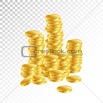 Gold coins. Columns of gold coins on a white background.