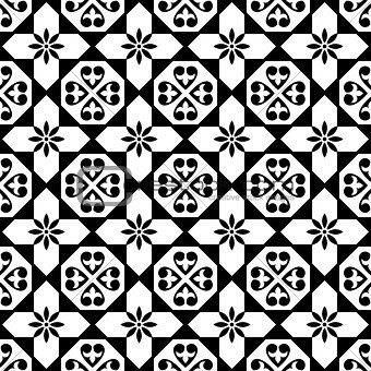 Spanish tiles pattern, Moroccan and Portuguese tile seamless design in black and white - Azulejo