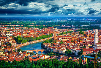 Italy at town Verona and river Adige