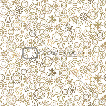Gold line floral 8 March seamless vector pattern.