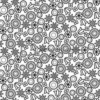 Black line floral seamless vector pattern.