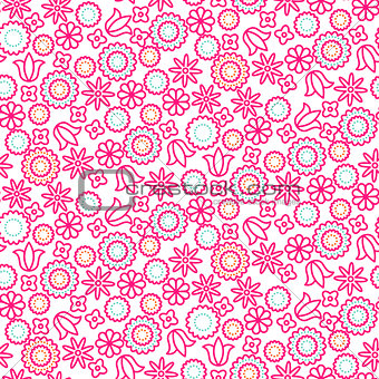 Pink line floral seamless vector pattern.