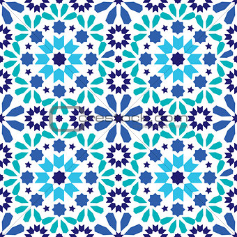 Geometric seamless pattern, Moroccan tiles design, seamless blue and turquoise tile background