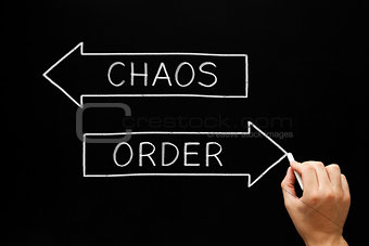 Order Chaos Arrows Concept On Blackboard