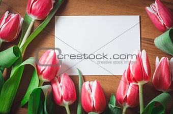 Fresh tulips on a wooden table