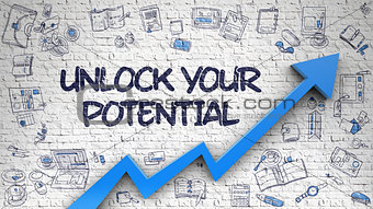 Unlock Your Potential Drawn on Brick Wall. 