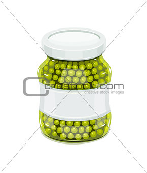 Glass jar with greeen peas