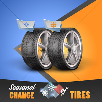 Replacement tires for the sesanol specified on label wheel. Vector illustration