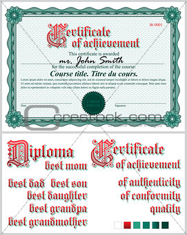 Green certificate. Template. Guilloche. Horizontal