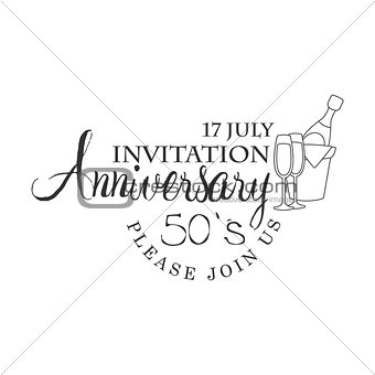 Fifty Years Anniversary Party Black And White Invitation Card Design Template With Calligraphic Text