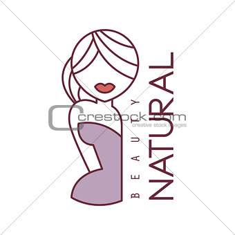 Natural Beauty Salon Hand Drawn Cartoon Outlined Sign Design Template With Half Body Of Blond Woman In Violet Dress