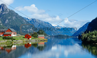 Tipical red fishing houses. Norway