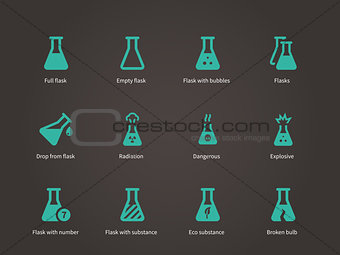 Laboratory glass and flask icons set.