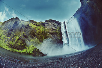 famous Skogarfoss waterfall in southern Iceland