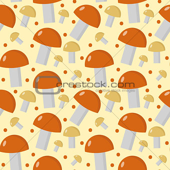 Mushrooms seamless pattern. Boletus edulis endless background, texture. Vegetable . Vector illustration