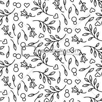 Black line floral 8 March seamless vector pattern.