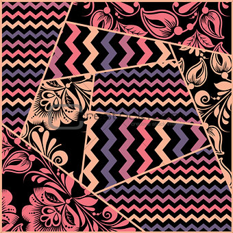 Chevron, russian floral seamless pattern vector