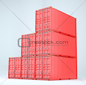 Pile of red freight containers, isolated