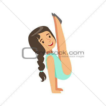 Little Girl In Blue Leotard Doing Gymnastics Power Exercise In Class, Future Sports Professional